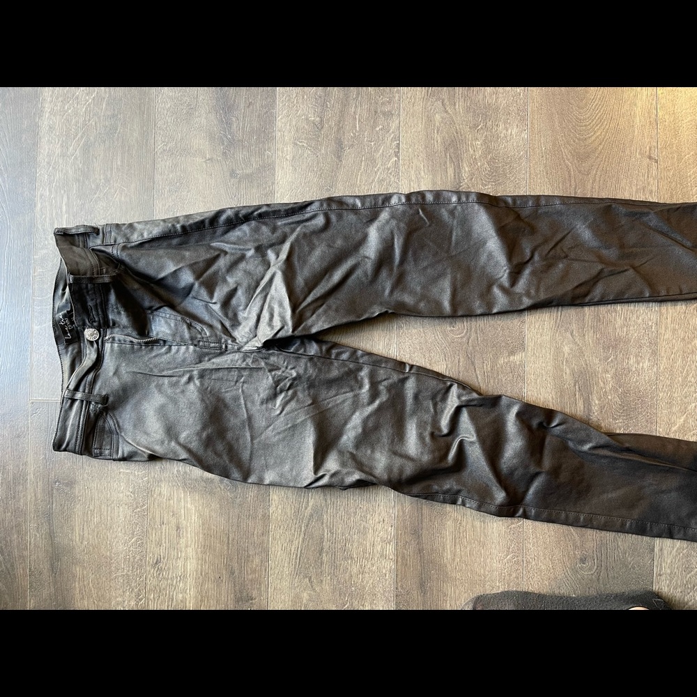 Leather high rise skinny jeans